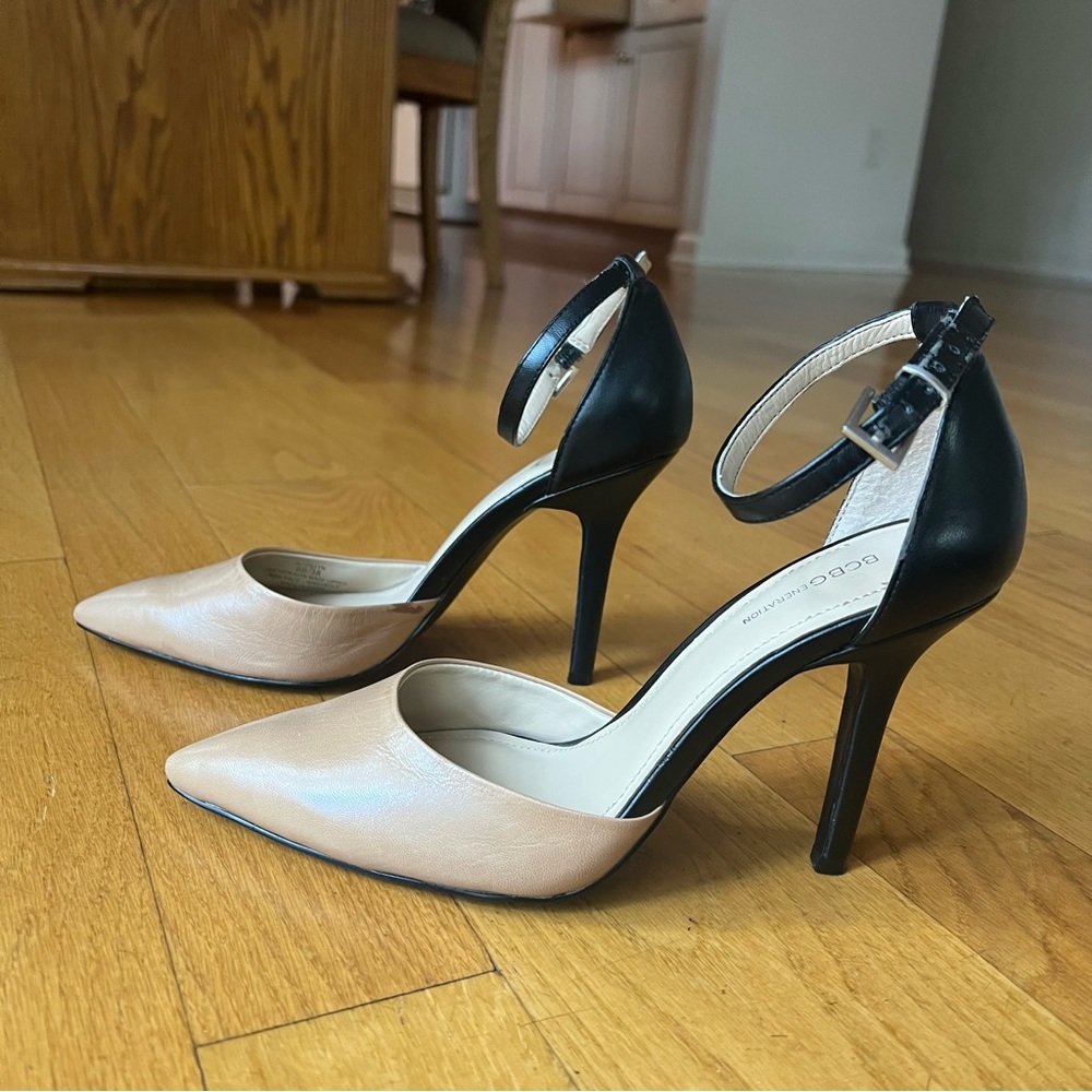 BCBGeneration Nude & Black Leather Heels